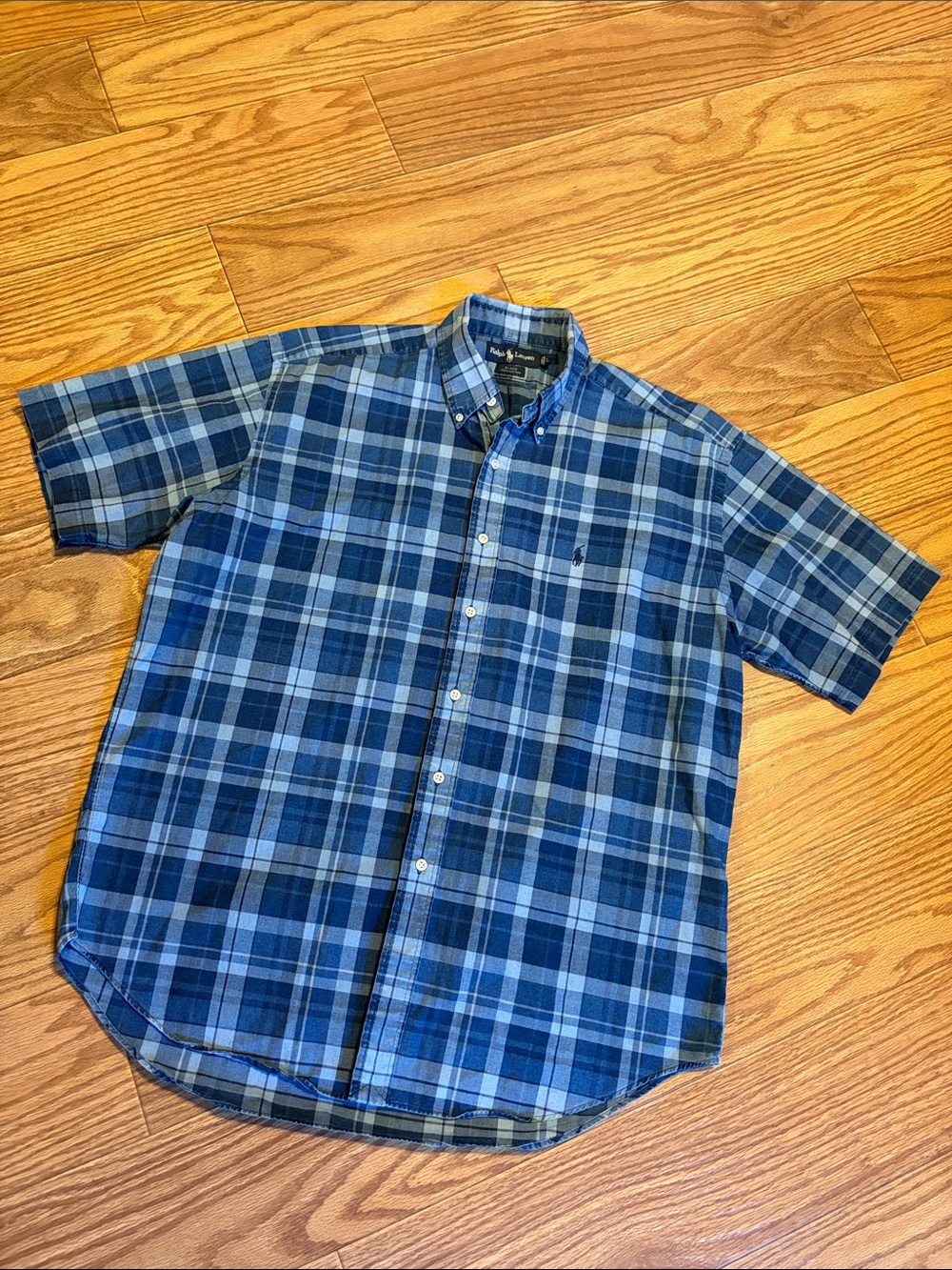 Ralph Lauren Blake Button Down Shirt Short Sleeve Blue Plaid Size Large